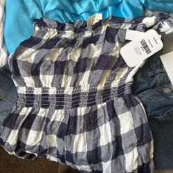 Navy and White Gingham Smocked Top