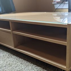 SOLID IKEA Glass Top Rolling Coffee Table w/Storage Drawer - DELIVERY INCLUDED.