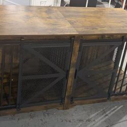 🥨Poao  63 '' double dog crate furniture with  sliding doors.size 63”Wx23.5”Dx27”H