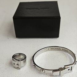 Vintage Michael Kors Belt Buckle Studded hinged cuff bracelet And ring