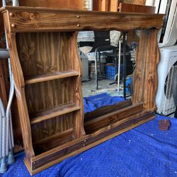 Wooden dresser hutch with mirror & shelves