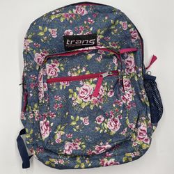 Trans by Jansport Backpack Pink & Red Roses H 18”x W 14” x D 