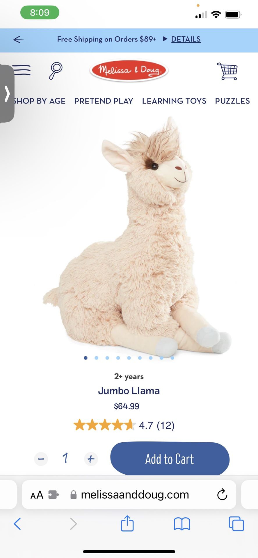 Melissa And Doug Big Llama Plush Stuffed Animal