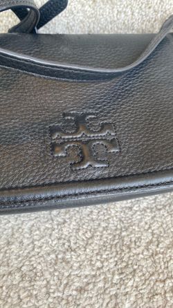 Tory Burch Thea flat wallet crossbody bag vintage shoulder black pebbled leather