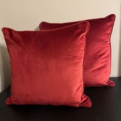 2 Beautiful Red Velvet Throw Pillows 