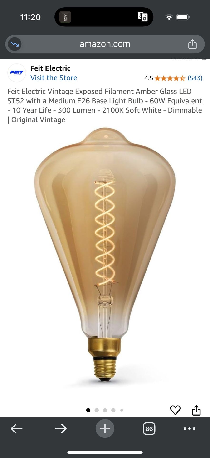 2 Large Amber Edison Bulbs