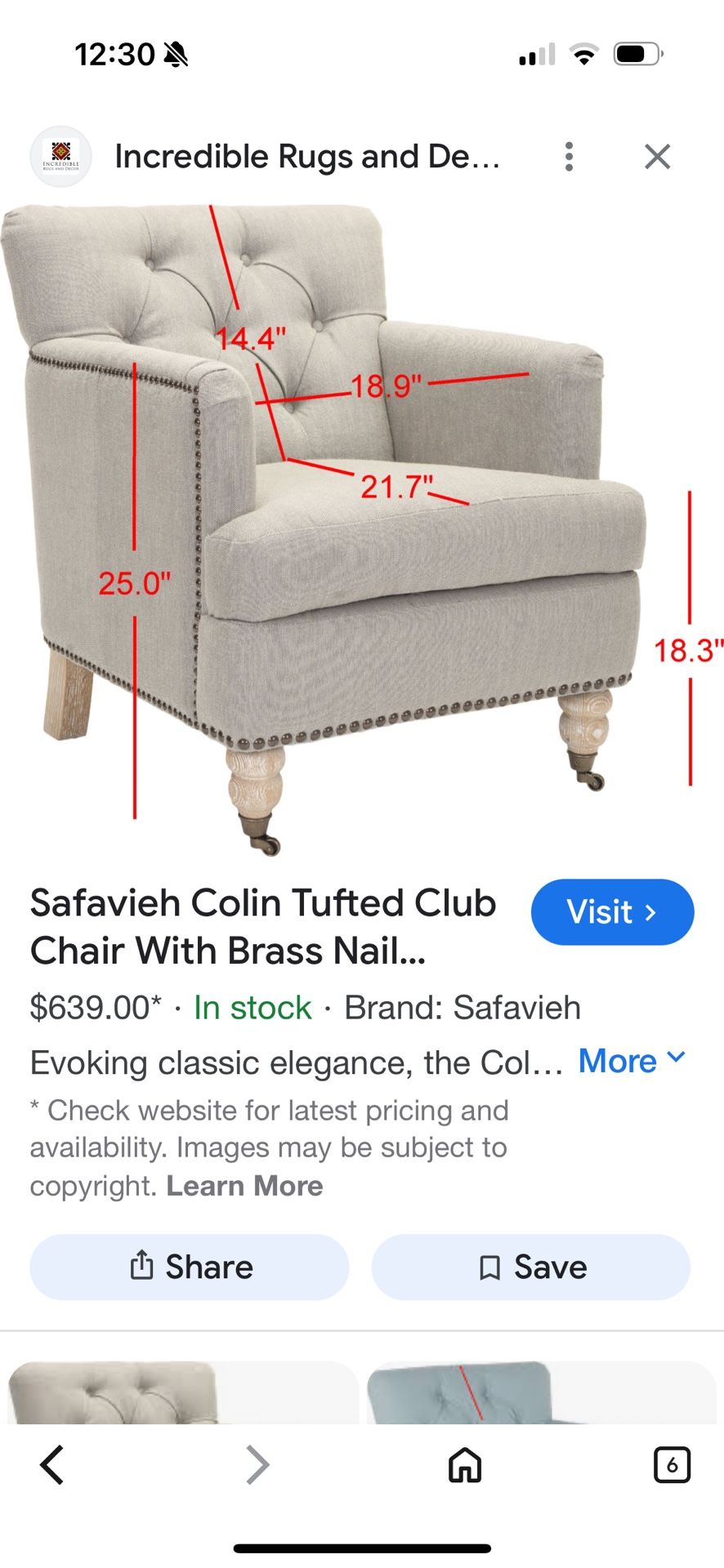 Safavieh Colin Tufted Club Visit Chair With Brass Nail...