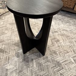 Stupa Solid Wood End Table – 22" Tall Round Side Table for Living Room or Bedroom, Handcrafted Accent Table in Distressed Black Finish, Easy Assembly,