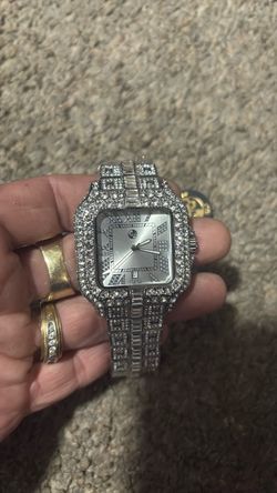 Iced Out Square Face Watch Silver