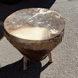Rustic Handcrafted African Style Goat Hide Drum