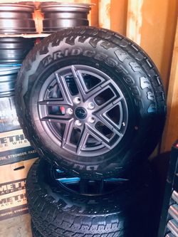 Brand new 245 75 R 17”Bridgestone Dueler A/T. Off new 2024 Jeep Gladiator  stored indoors for 2 years. Mint/flawless condition. $675. 10 miles dealers