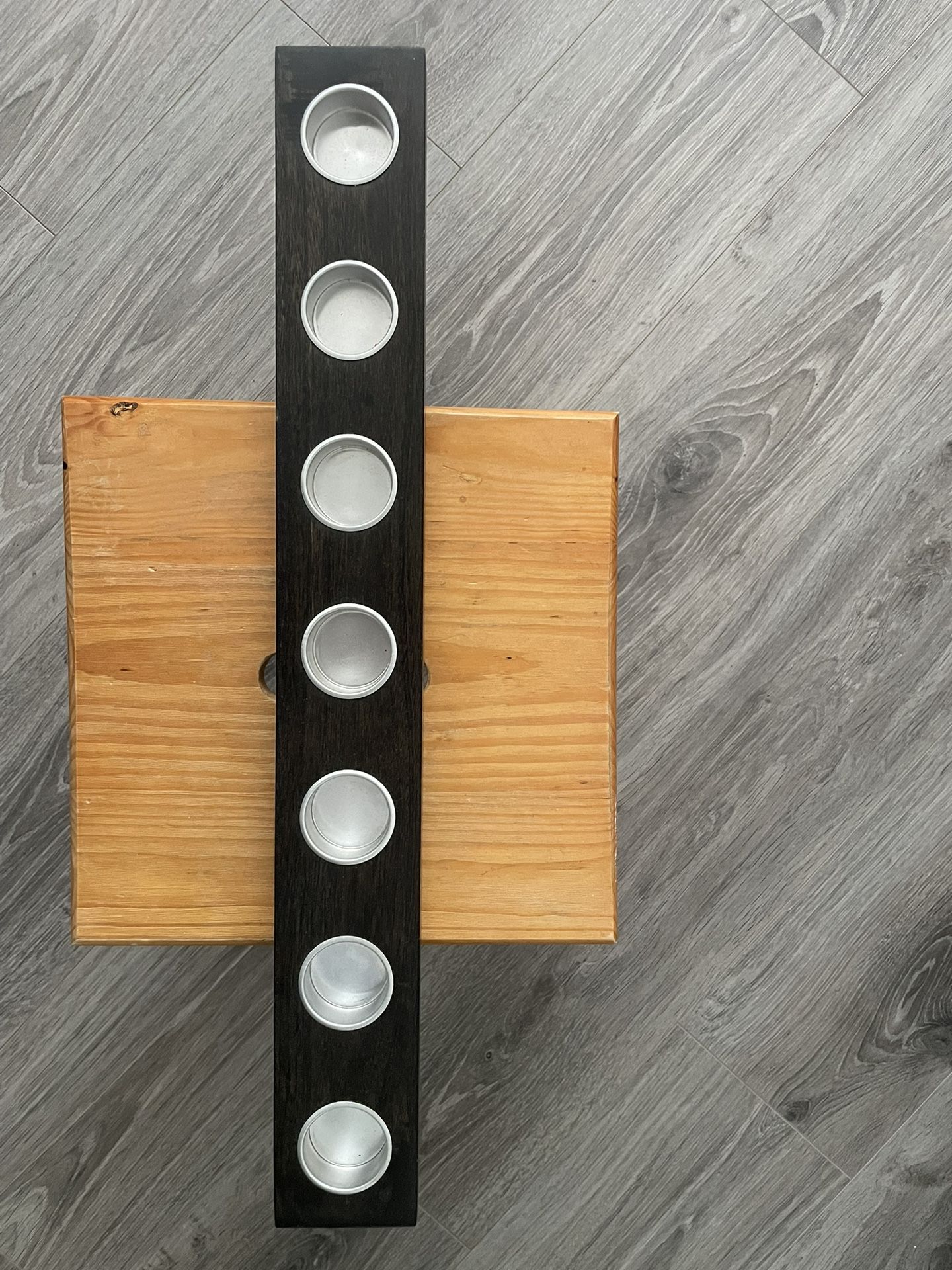 IKEA HALLARE 7 Tea Light Votive Candle Holder Bar Runner Mantel Dark Wood 19.25"