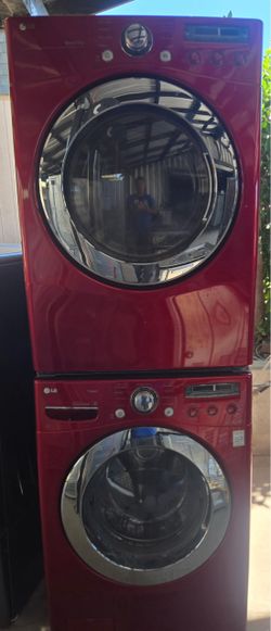 LG red front loading laundry pair