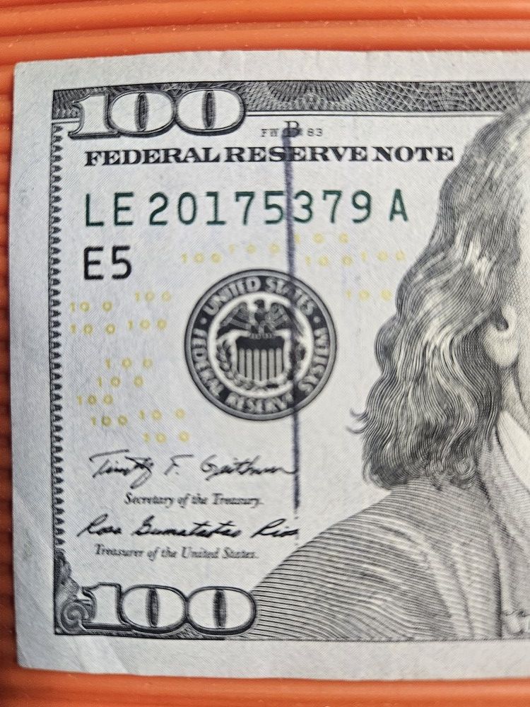 Print Ink Smear Error On The Seal 100 Dollar Bill (Pickup Only)