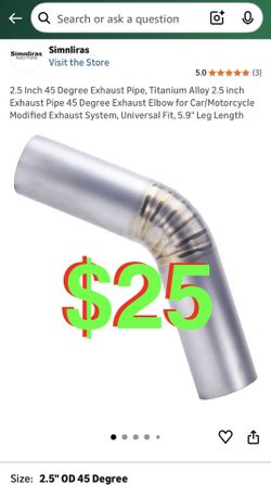2.5 Inch 45 Degree Exhaust Pipe, Titanium Alloy 2.5 inch Exhaust Pipe 45 Degree Exhaust Elbow for Car/Motorcycle Modified Exhaust System, Universal Fi