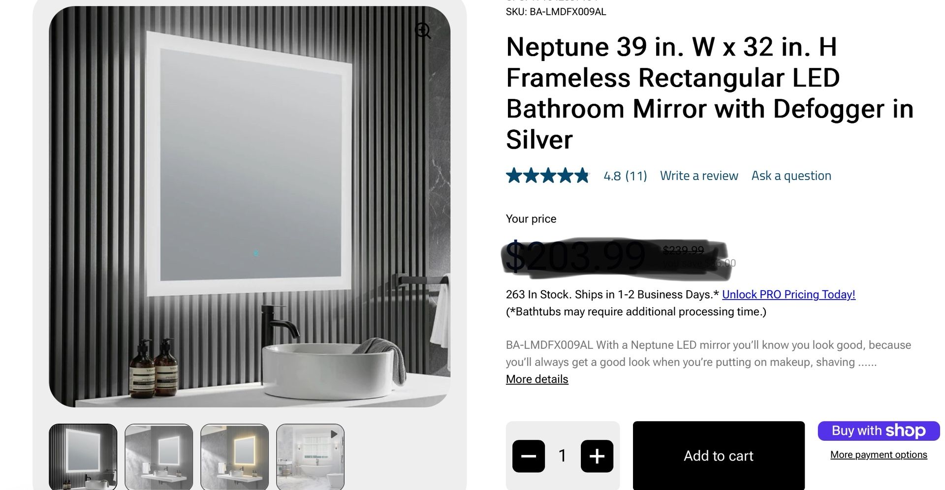 Anzzi 39” W X 32” H LED Frameless Mirror