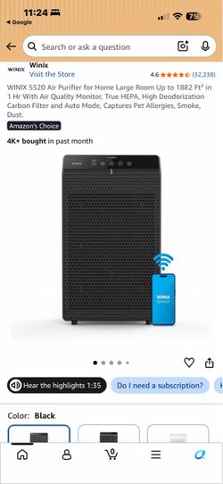Winix 5520 Air Purifier Large Room Black
