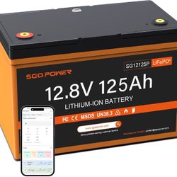 12V 125Ah LiFePO4 Battery, 100A BMS Group 27 Deep Cycle Lithium Battery for Trolling Motor, Marine, RV, Camper, Trailer, Solar System, Golf Cart with 