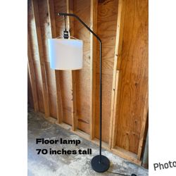 Black Arc Floor Lamp with White Drum Shade