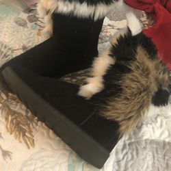Black And White Fur Boots