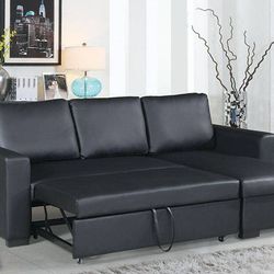 Brand New Black Leather Sectional Sofa Storage Sleeper 