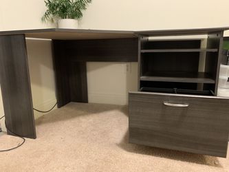 Vintage Grey Corner Desk With Storage, Excellent Condition Thumbnail