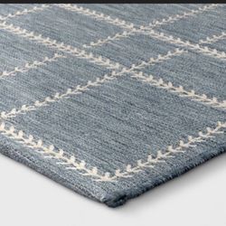 5'x7' Stitched Grid Woven Outdoor Area Rug Slate Blue