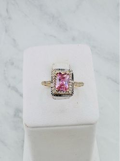 10K Solid Gold heart Pink & White Cubic Zirconia Cocktail Ring, Women's Size 7  Make a statement with this women's cocktail ring in genuine 10K solid 