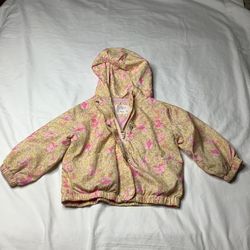 Zara Toddler Girls Pink And Yellow Floral Windbreaker Jacket With Hood 2-3 Years