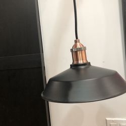 Genuine Copper / Black Enamel Pendant With Light
