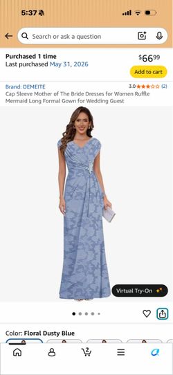 Floral Dusty Blue Formal Dress, size M