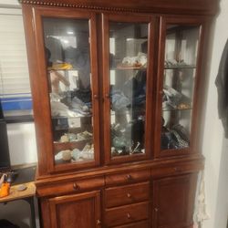 6'8" × 4'4" × 1'5" Wood And Glass China Hutch