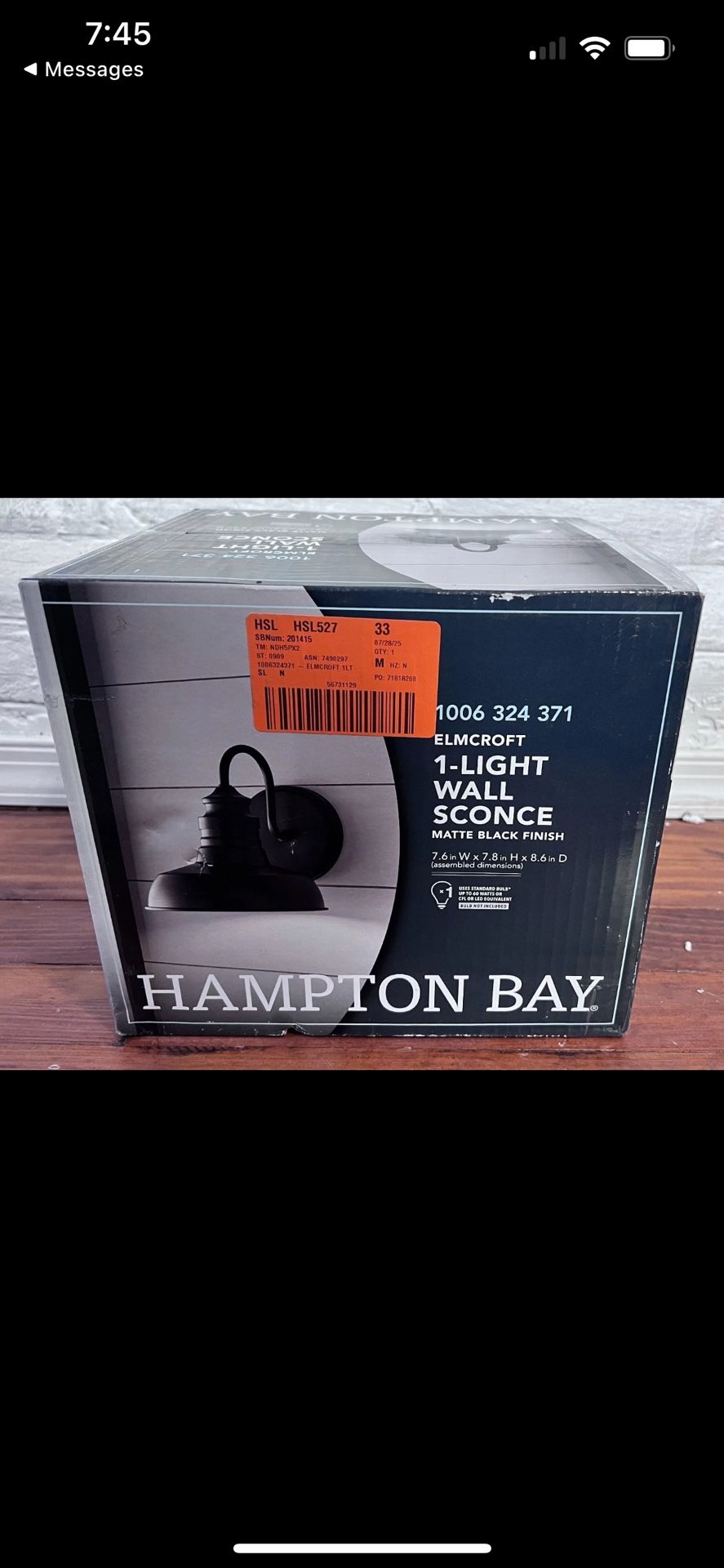 Hampton Bay Elmcroft 7.63 in. 1-Light Matte Black Farmhouse Wall Sconce