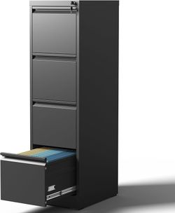 4 Drawer File Cabinet with Lock, Steel Vertical Filing Cabinets for Home Office, Metal Storage Cabinet for Hanging Legal/Letter Size Files, Assembly R