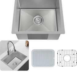 Kitchen Sink, Stainless Steel 18 x 18 Inch Grey Bar Sink Top Mount Kitchen Sink Single Bowl Drop In Kitchen Sink Set