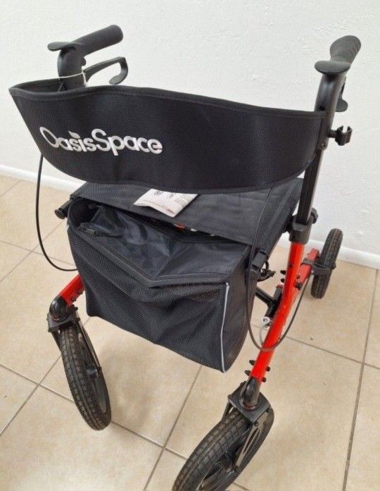 2025 OasisSpace Pneumatic Rollator Walker with Seat - 12" Wheel Aluminum