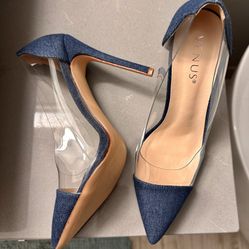 VENUS- NEW!! DENIM AND CLEAR HIGH HEELS