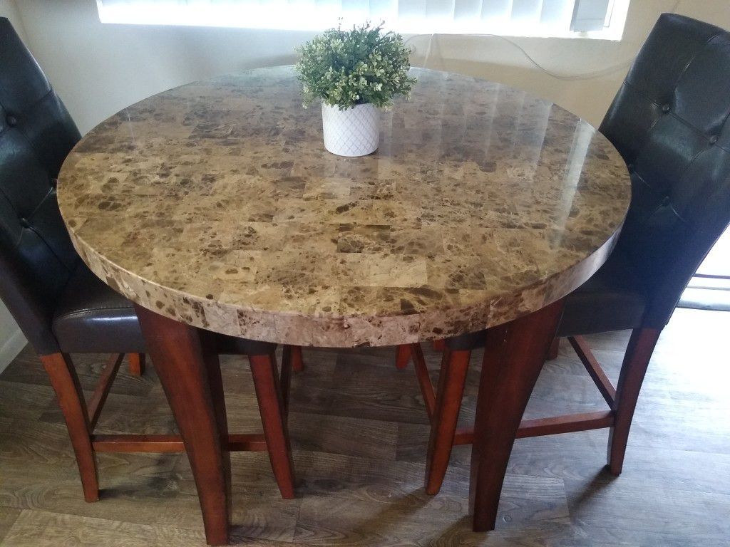Table. Granite-top. (Round Table and 2 Chairs)