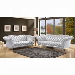 Brand New Radiant Metallic Silver Sofa With Acrylic Bun Feet