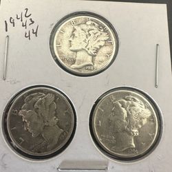 (3) Mercury Dimes- 1942,1943 and 1944- Really Good Condition