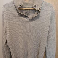 Express Beige Ribbed Snap Collar Mock Neck Sweater