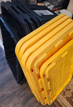 Four 27-Gallon Black & Yellow Totes, One 25-Gallon Tote; Five Total
