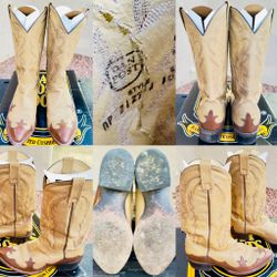 DAN POST 2127 Leather Two-Tone Wingtip Cowboy Boots - Beige/Brown - Size 10EW
