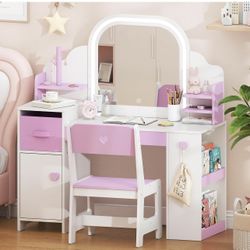 Kids Vanity with Lights and Chair