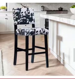 SET OF 4 Carolyn 30 in. Black High Back Wood Counter Stool with Cow Print Polyester Seat $90 for 4
$90