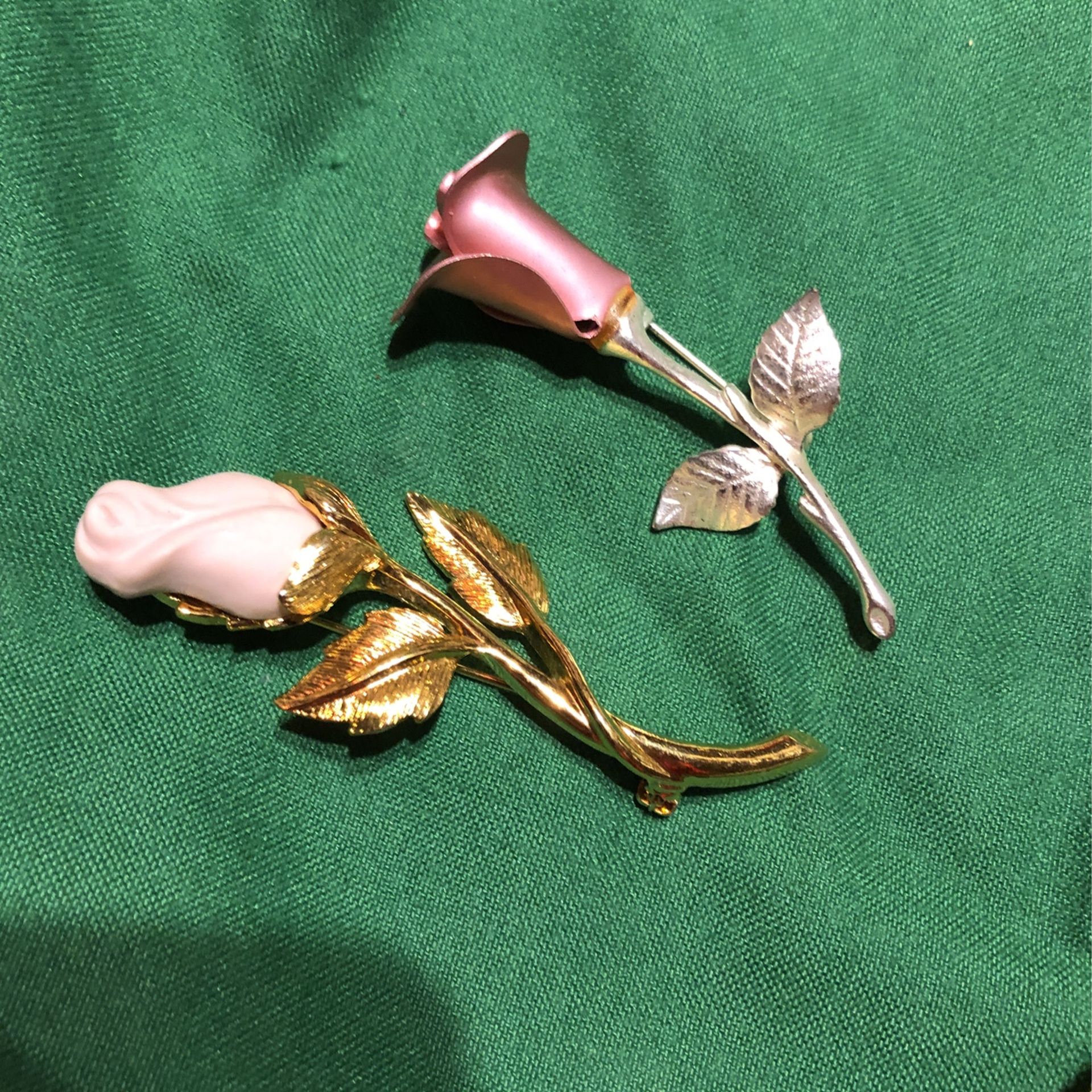 2 Avon Signed Stem Rose Pins