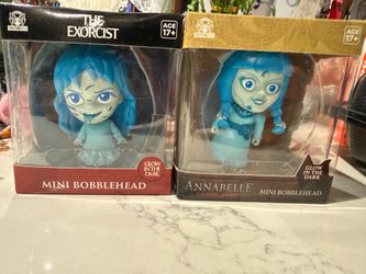 Culturefly Horror Mini Bobblehead Annabelle /EXORCIST Glow In The Dark Dolls