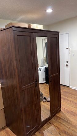 Dark Brown 3-Door Wardrobe with Mirror