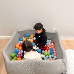 Kids Toy Ball Play Area Gray Soft Washable Cushion Ball Pit With Colorful Balls Included 