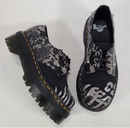 Dr. Martens 1461 Animal Clash Black Grey Leather & Suede Platform Shoes Size 6